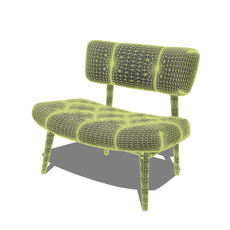 Retopologized wireframe of the same chair